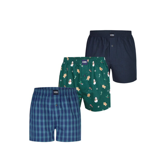 Happy Shorts Wijde boxershorts heren kerst 3-pack geruit/print/effen HS-378-3 large