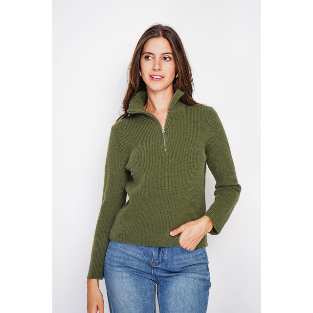 William de Faye Zipped sweater kaki WF2730_Khaki large