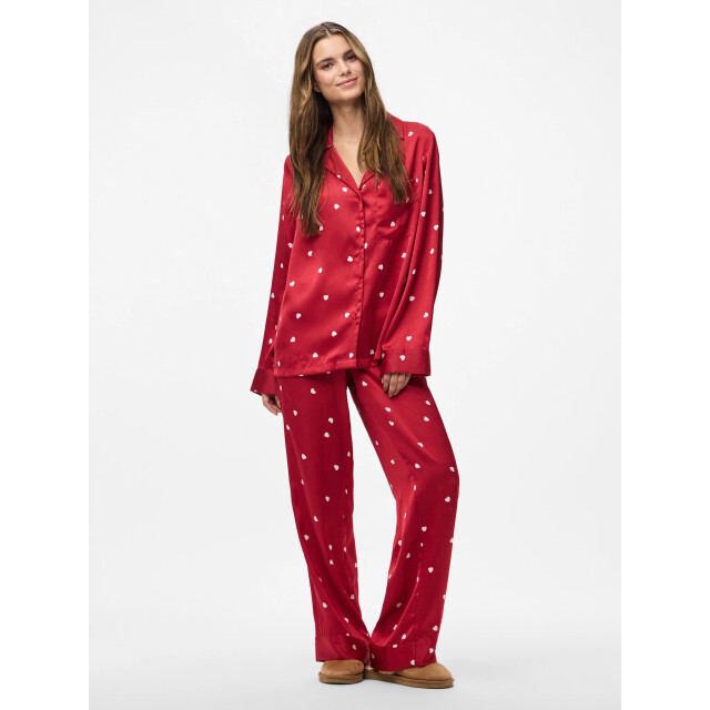 Pieces Dames pyjama set pcjytte hartjes satijn nachtset 17159924-Savvy Red Hearts large