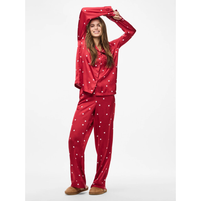 Pieces Dames pyjama set pcjytte hartjes satijn nachtset 17159924-Savvy Red Hearts large
