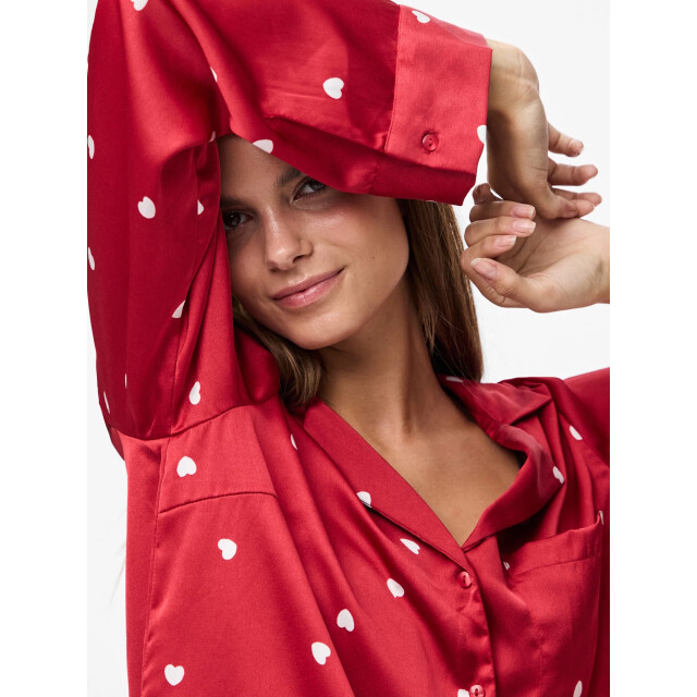 Pieces Dames pyjama set pcjytte hartjes satijn nachtset 17159924-Savvy Red Hearts large