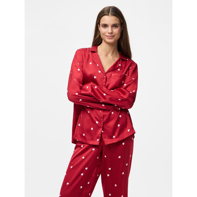 Pieces Dames pyjama set pcjytte hartjes satijn nachtset 17159924-Savvy Red Hearts large