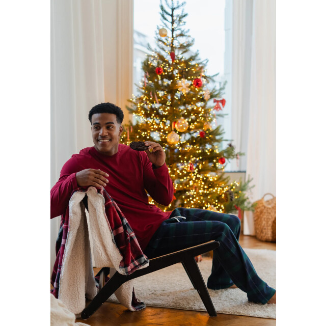 Happy Shorts Heren kerst pyjama set shirt + broek giftbox rood/groen geruit flanel HS-1275 large