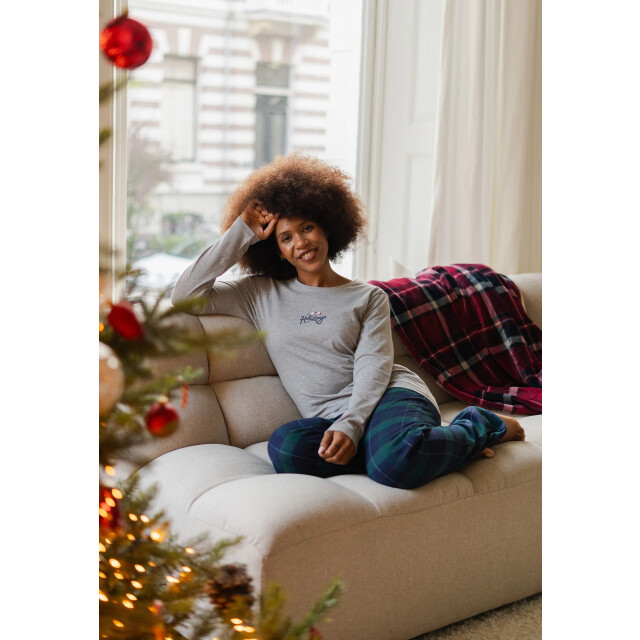 Happy Shorts Dames kerst pyjama set shirt + broek giftbox grijs/groen geruit flanel HS-1273 large