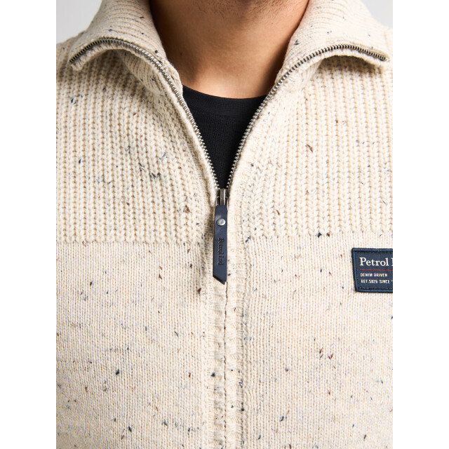 Petrol Industries men knitwear collar cardigan m-3050-kwc283 0009 antique white melee 05791.100.0020 large