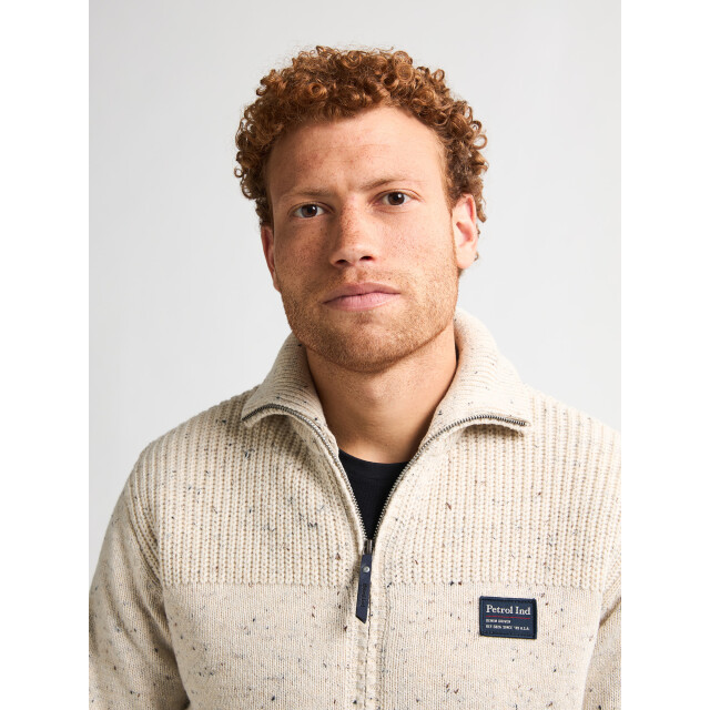 Petrol Industries men knitwear collar cardigan m-3050-kwc283 0009 antique white melee 05791.100.0020 large