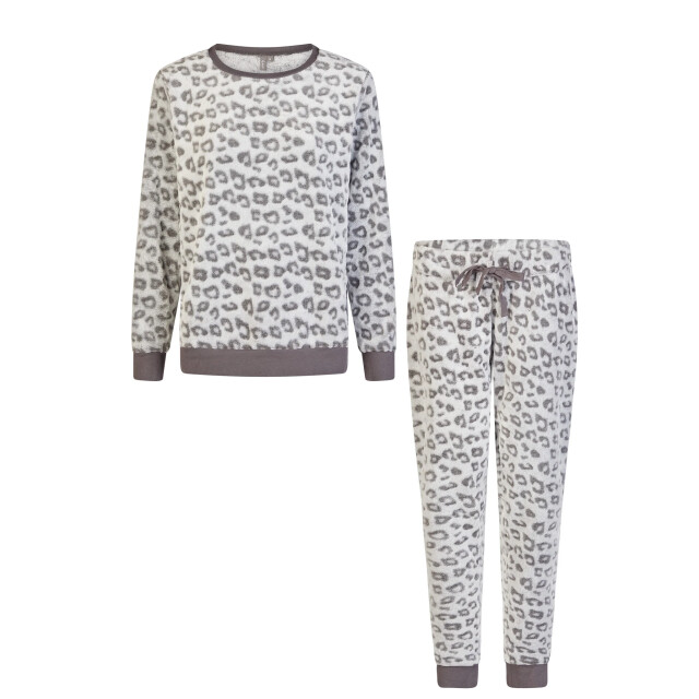 By Louise Dames huispak fleece broek + sweater grijs panterprint BL-6073-02 large