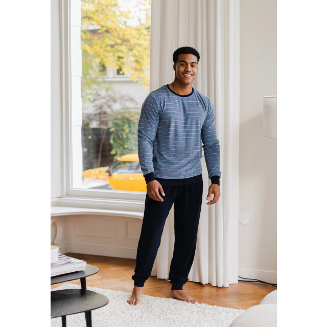 Phil & Co Heren winter pyjama set lang badstof licht/donker gestreept PH-6137-02 large