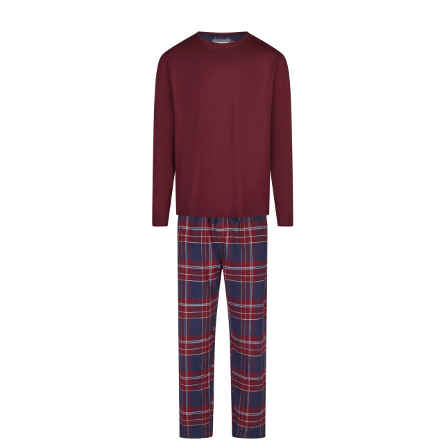 Phil & Co Lange heren pyjama set met flanellen pyjamabroek bordeaux rood/blauw PH-6144-02 large