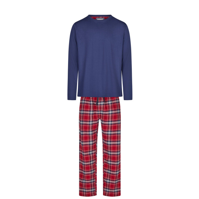 Phil & Co Lange heren pyjama set met flanellen pyjamabroek rood/blauw PH-6146-02 large