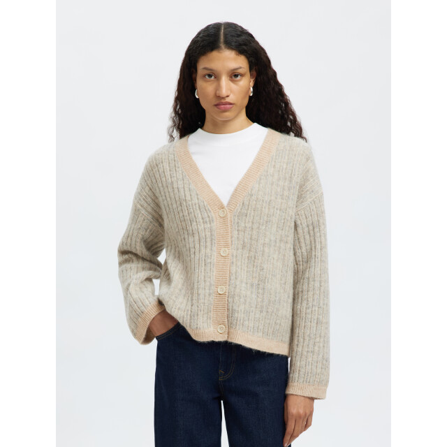 Selected Femme slfalva ls knit stripe v-cardigan 16099055 birch 06741.198.0069 large