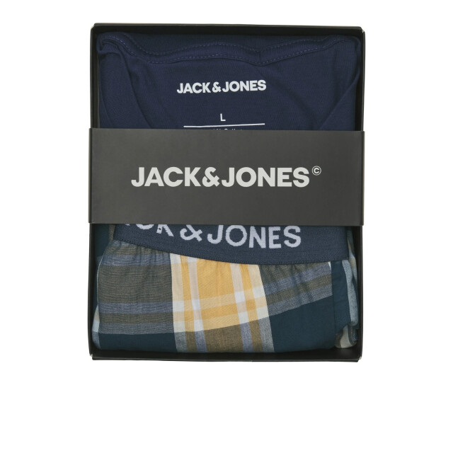 Jack & Jones Heren pyjamaset giftbox jacluca geruit donkerblauw/oranje 12266993-Navy Blazer P Titan check large