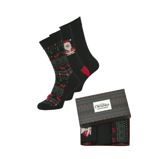 Jack & Jones Heren kerst sokken jacxmas reindeer giftbox 3-pack zwart 12285129 large
