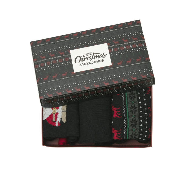 Jack & Jones Heren kerst sokken jacxmas reindeer giftbox 3-pack zwart 12285129 large