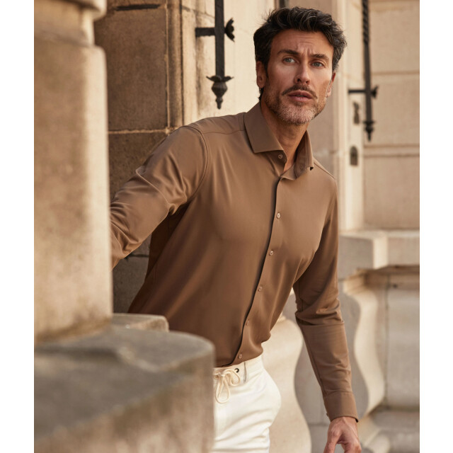 Blue Industry Het uni stretch overhemd | 6004.52-SEPIA large