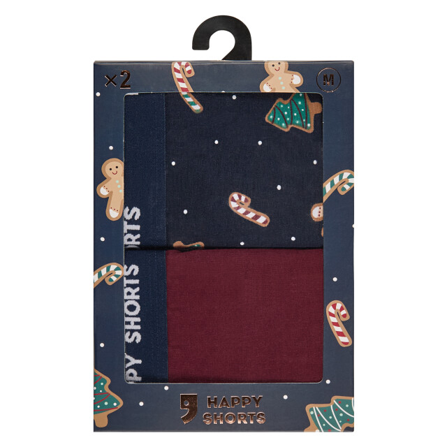 Happy Shorts Heren boxershorts kerst 2-pack donkerblauw/bordeaux HS-J-1198 large