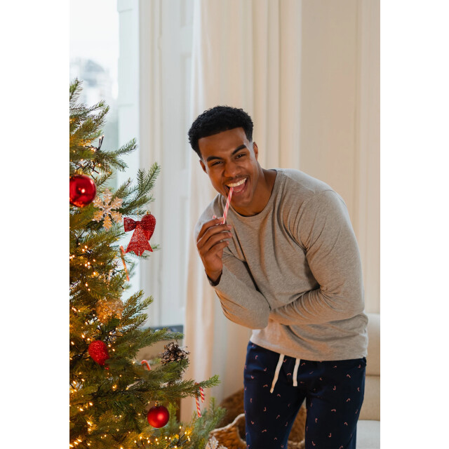 Happy Shorts Heren kerst pyjama set shirt + broek grijs/donkerblauw zuurstok print HS-1208-HSM-25-11 large