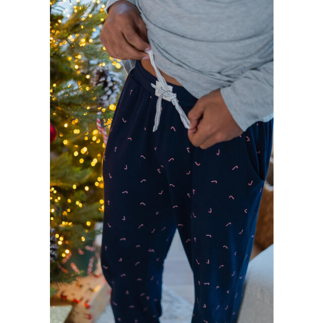 Happy Shorts Heren kerst pyjama set shirt + broek grijs/donkerblauw zuurstok print HS-1208-HSM-25-11 large