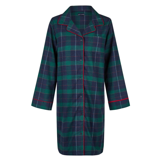 Happy Shorts Dames nachthemd lange mouw flanel donkerblauw/groen geruit HS-1205-HSW-25-14 large