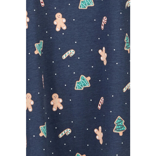 Happy Shorts Dames kerst nachthemd lange mouw donkerblauw gingerbread HS-1204-navy large