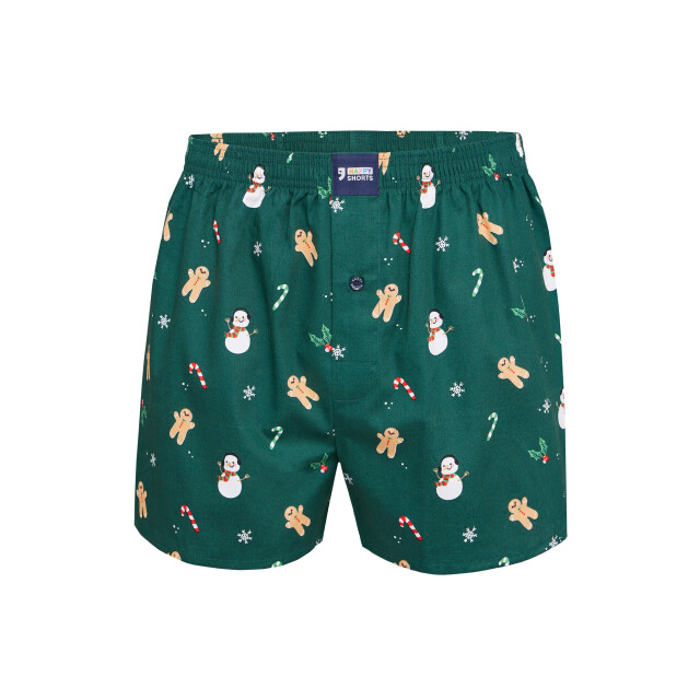 Happy Shorts Wijde kerst boxershort heren snowman + gingerbread groen HS-378 large