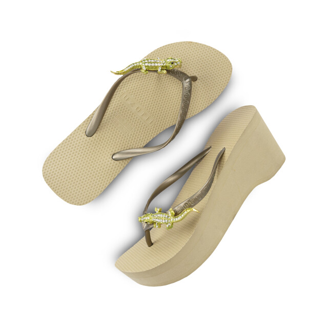 Uzurii Green crocodile switch dames slipper met hoge hak goud, , maat: 20.039.45 large