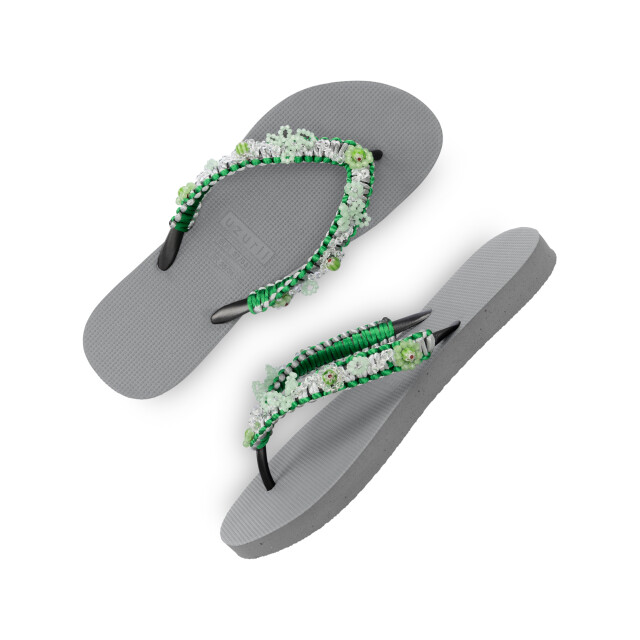 Uzurii Macrame green blossom zilver dames slippers, , maat: 18.327.41 large
