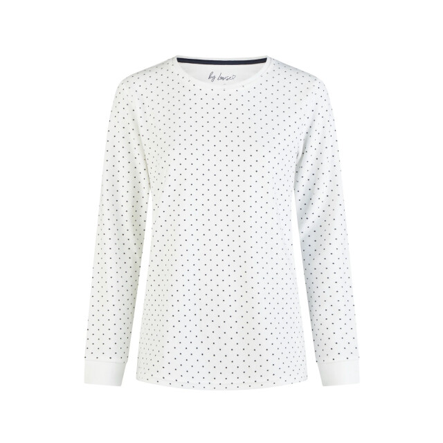 By Louise Dames winter pyjama set lang badstof wit/donkerblauw gestreept BL-6157-02 large