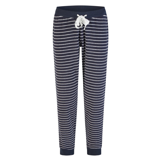 By Louise Dames winter pyjama set lang badstof wit/donkerblauw gestreept BL-6157-02 large