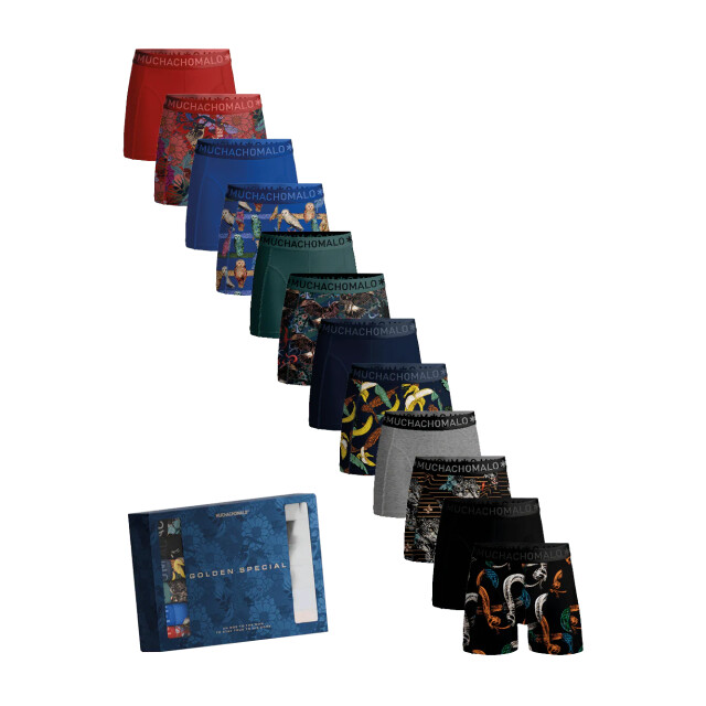 Muchachomalo Heren 12-pack boxershorts print/effen U-GOLDEN1010-16 large