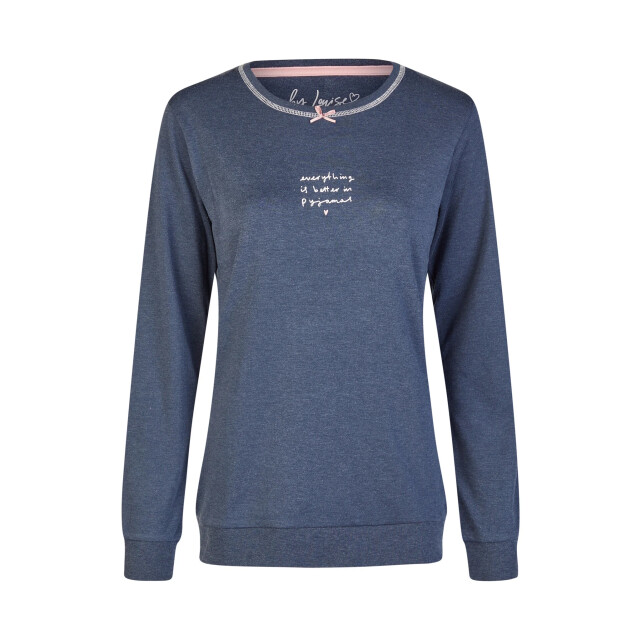 By Louise Dames winter pyjama set lang interlock blauw/wit print BL-6148-02 large