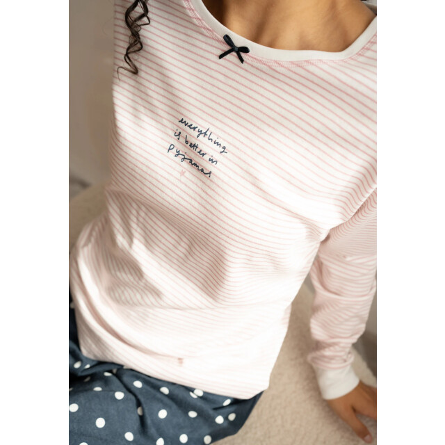 By Louise Dames winter pyjama set lang interlock wit/blauw gestreept/gestipt BL-6149-02 large