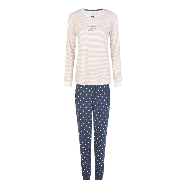 By Louise Dames winter pyjama set lang interlock wit/blauw gestreept/gestipt BL-6149-02 large