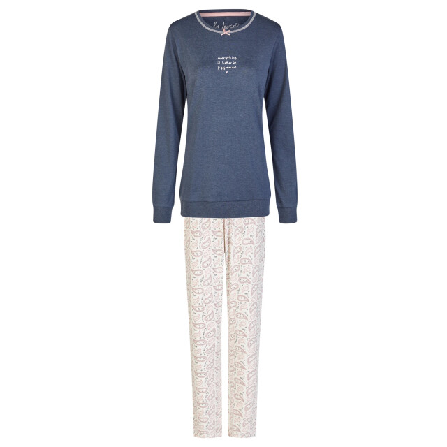 By Louise Dames winter pyjama set lang interlock blauw/wit print BL-6148-02 large