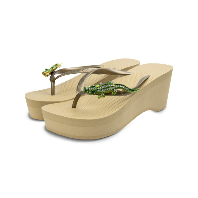 Uzurii Green crocodile switch dames slipper met hoge hak goud, , maat: 20.039.45 large