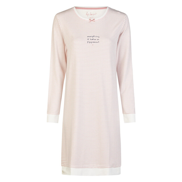 By Louise Dames nachthemd interlock lange mouw roze/wit gestreept BL-6153-02 large