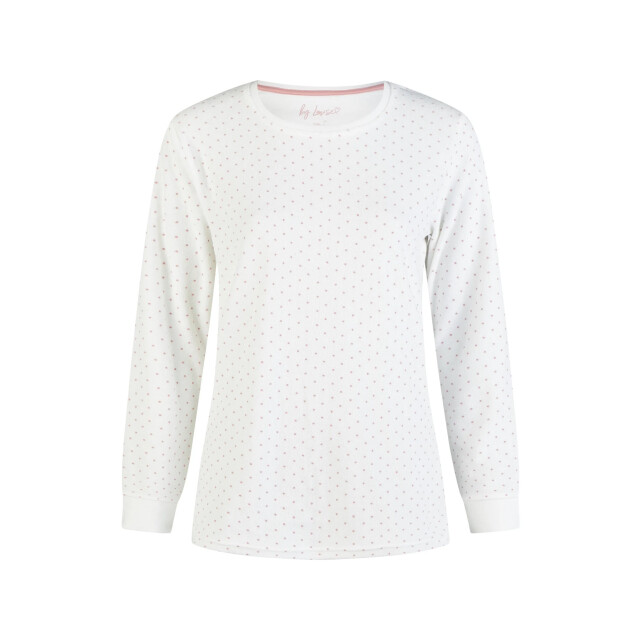 By Louise Dames winter pyjama set lang badstof wit/roze gestreept BL-6155-02 large
