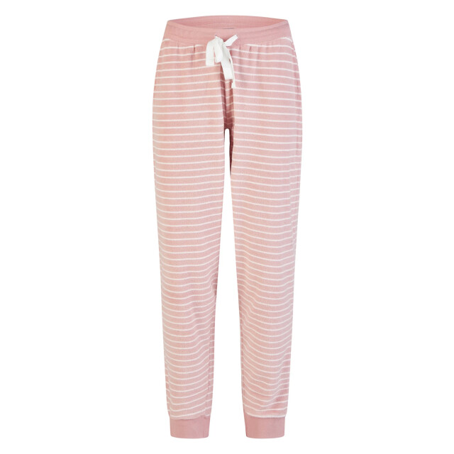 By Louise Dames winter pyjama set lang badstof wit/roze gestreept BL-6155-02 large