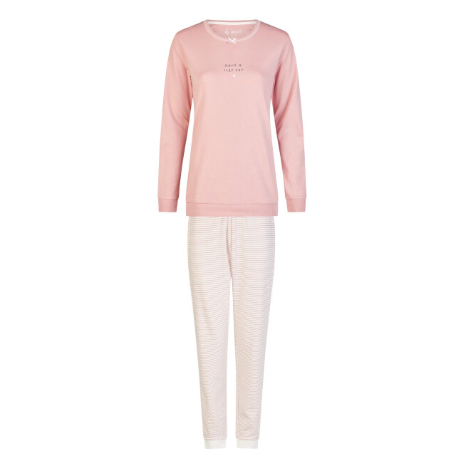 By Louise Dames winter pyjama set lang interlock roze/wit gestreept BL-6150-02 large