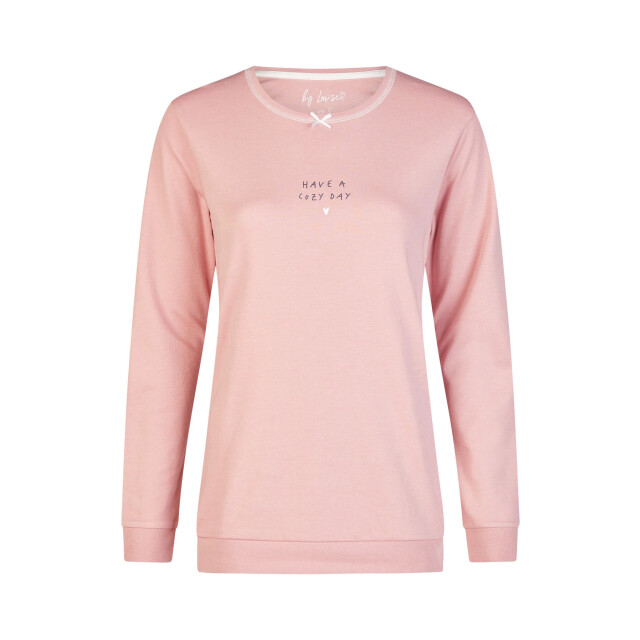 By Louise Dames winter pyjama set lang interlock roze/wit gestreept BL-6150-02 large