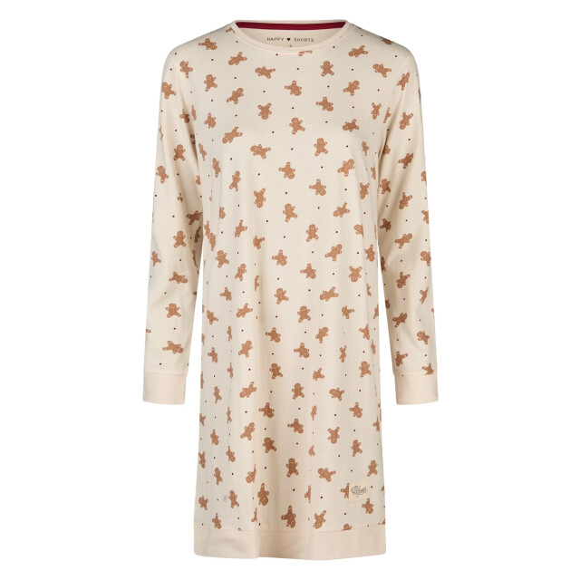 Happy Shorts Dames kerst nachthemd lange mouw wit gingerbread HS-1204-offwhite large