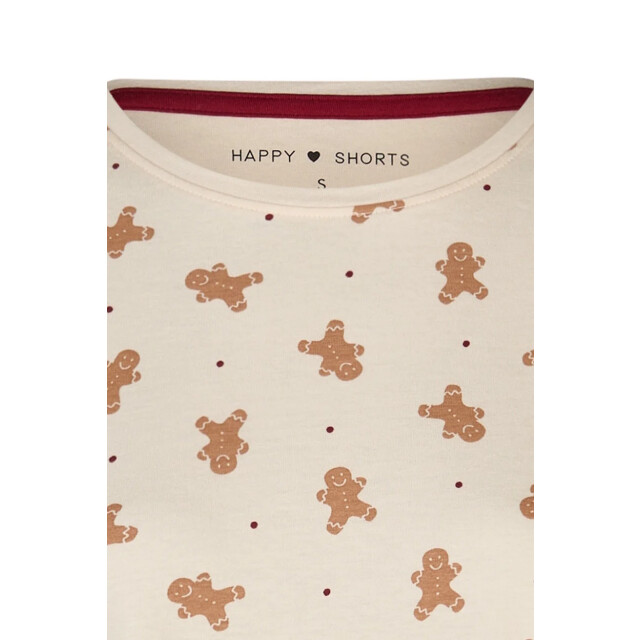 Happy Shorts Dames kerst nachthemd lange mouw wit gingerbread HS-1204-offwhite large