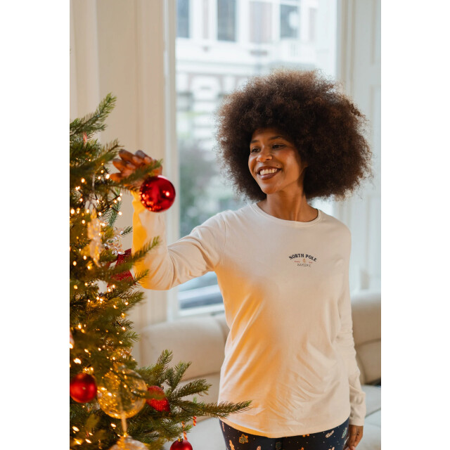 Happy Shorts Dames kerst pyjama set shirt + broek wit/donkerblauw gingerbread HS-1202-HSW-25-3 large