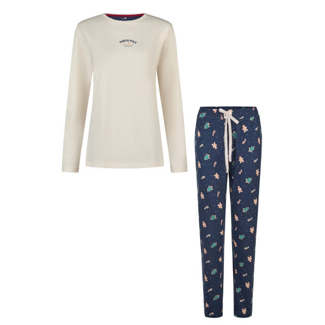 Happy Shorts Dames kerst pyjama set shirt + broek wit/donkerblauw gingerbread HS-1202-HSW-25-3 large