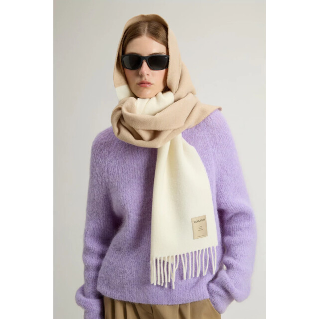 Woolrich Women scarf color block wool oxford tan 159157190 large