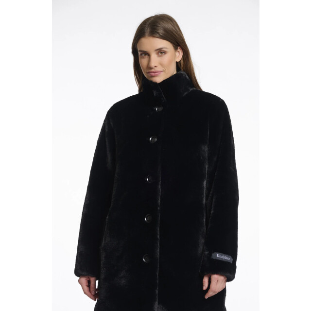 Rino & Pelle Nonna.7002511 single breasted fake fur coat black Nonna.7002511 Black large