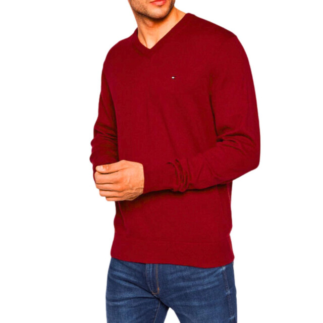 Tommy Hilfiger Heren sweater top katoenmix v hals UTNA544_red large