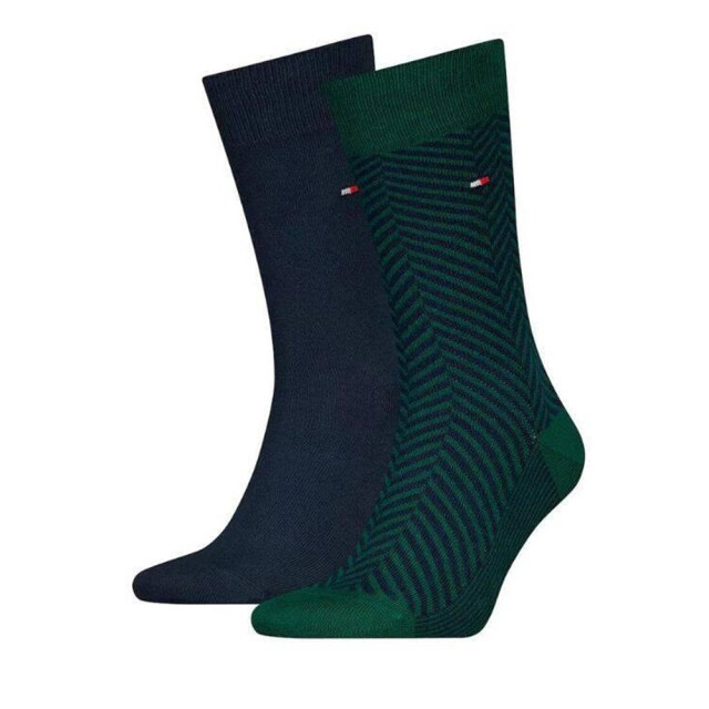 Tommy Hilfiger Heren contrast gestreepte sokken (set van 2) UTNA1118_navygreen large