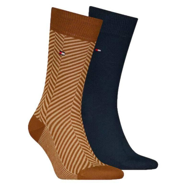 Tommy Hilfiger Heren contrast gestreepte sokken (set van 2) UTNA1118_navybrown large