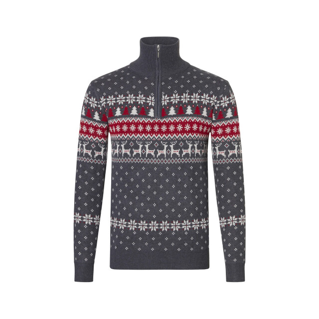 Apollo Heren kersttrui zip met kerst print grijs 000166999006-CombA large